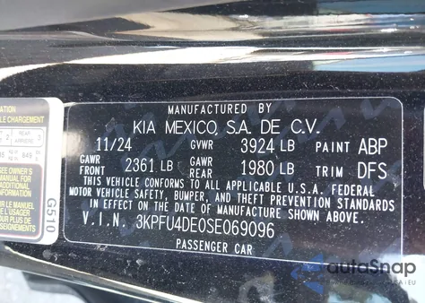 2025 Kia K4 Ex z USA, uszkodzony, nr VIN 3KPFU4DE0SE069096